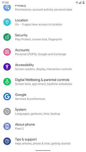 Scroll to and select Security