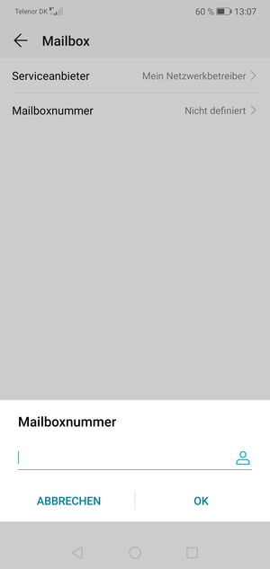 Geben Sie die Mailboxnummer ein und wählen Sie OK