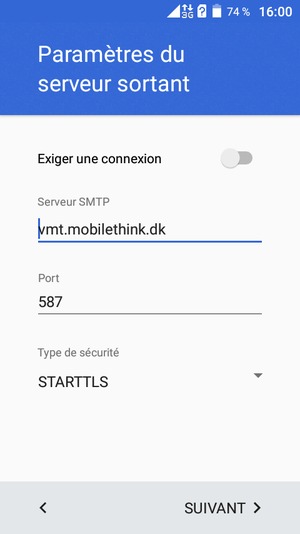 Désactiver le Exiger une connexion et sélectionner SUIVANT