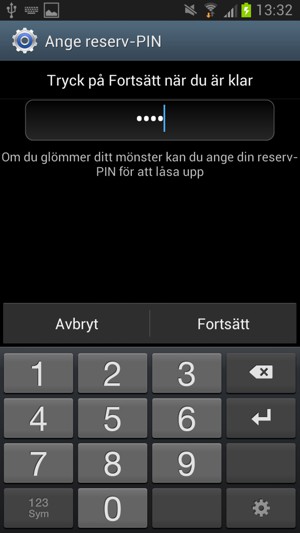 Ange en säkerhetskopia-PIN och välj Fortsätt