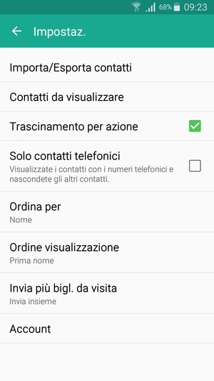 Seleziona Importa/Esporta contatti