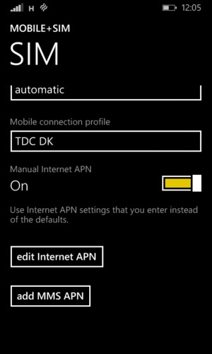 Select edit Internet APN