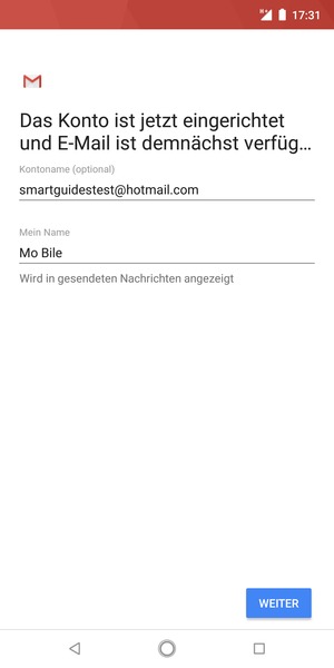 Geben Sie Ihrem Konto einen Namen und geben Sie Ihren Namen ein. Wählen Sie WEITER