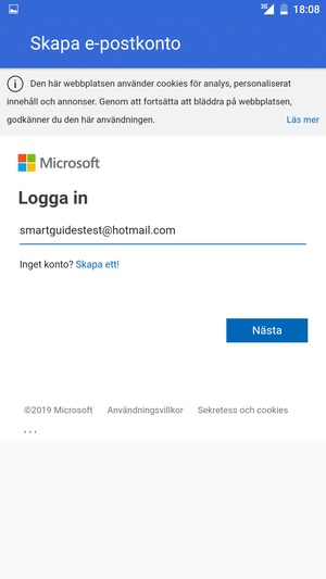 Ange din e-postadress och välj Nästa