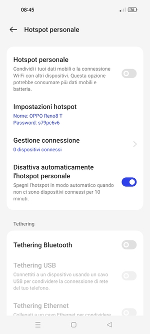 Seleziona Impostazioni hotspot