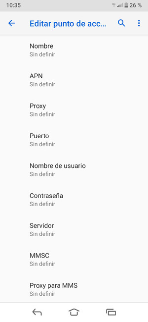 Introduzca la información de MMS