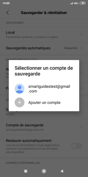 Sélectionnez votre compte de sauvegarde