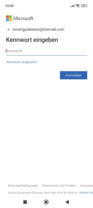 Geben Sie Ihre Hotmail Passwort ein und wählen Sie Anmelden