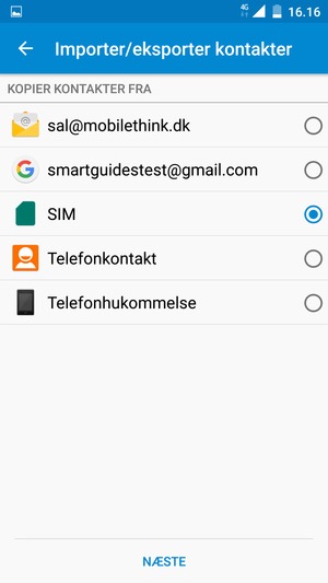 Vælg sim-kortet og vælg NÆSTE
