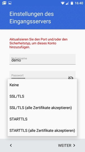 Wählen Sie Keine und WEITER