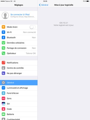 Si votre iPad est à jour, vous verrez l'écran suivant