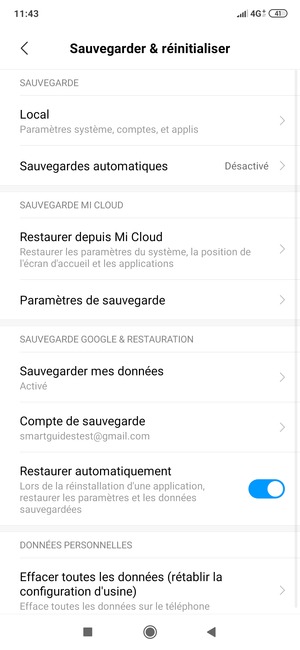 Sélectionnez Compte de sauvegarde