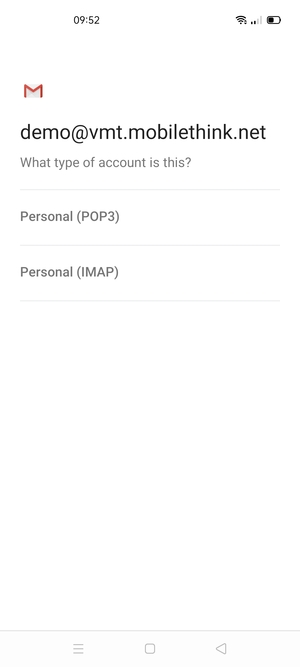 Select Personal (POP3) or Personal (IMAP)