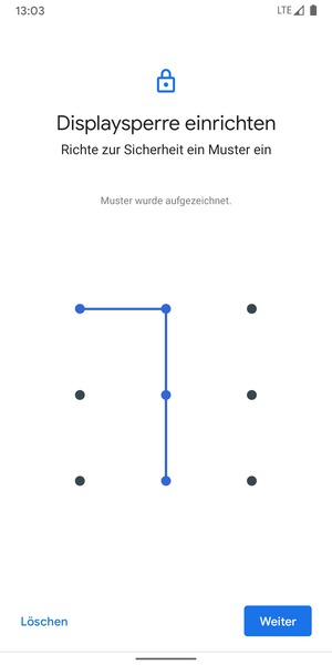 Zeichnen Sie ein Entsperrmuster und wählen Sie Weiter
