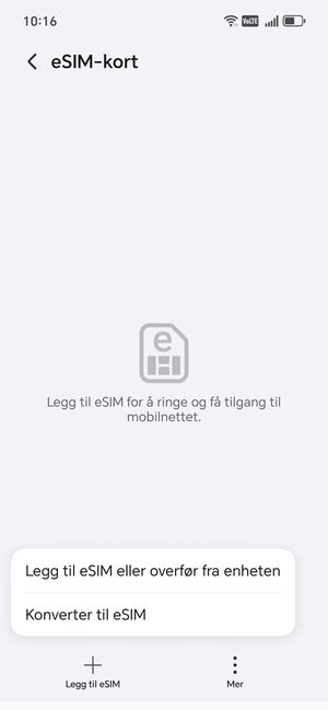 Velg Legg til eSIM eller overfør fra enheten