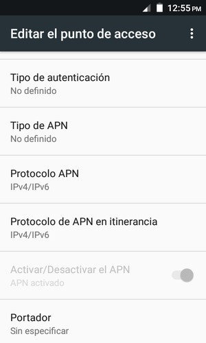 Desplácese hacia abajo e introduzca la información de Internet