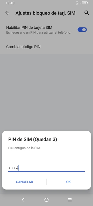 Introduzca su PIN antiguo de la SIM y seleccione OK