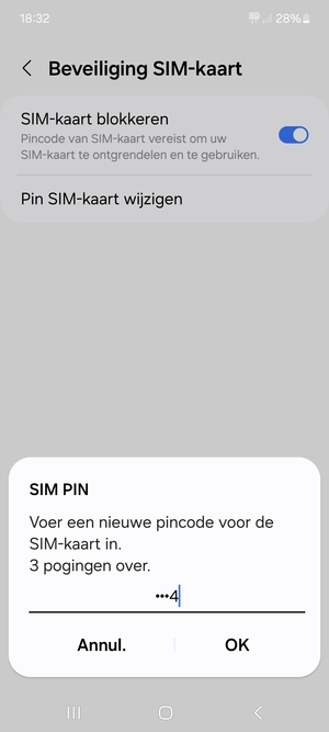 Voer uw Nieuwe pincode voor de SIM-kaart in en selecteer OK