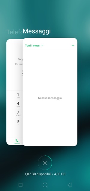 Seleziona l'icona Elimina per chiudere tutte le applicazioni in esecuzione