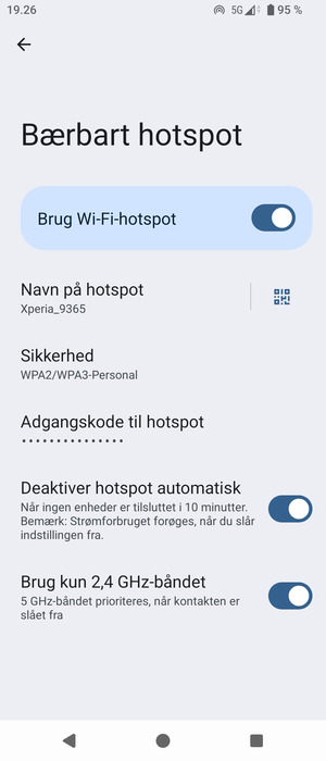Din telefon er nu sat op til brug som modem