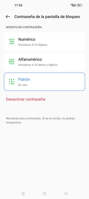 El teléfono ha sido asegurado con un bloqueo de pantalla