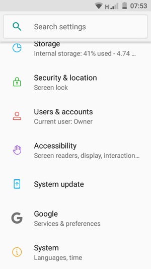 Scroll to and select Security & location