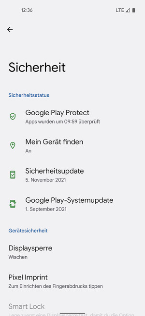 Um Ihre Bildschirmsperre zu aktivieren, gehen Sie zum Sicherheit Menü und wählen Sie  Displaysperre