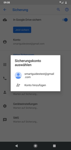 Wählen Sie Ihr Konto für Backup