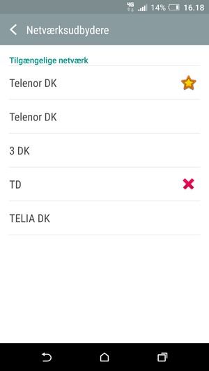 Vælg en netværksudbyder fra listen