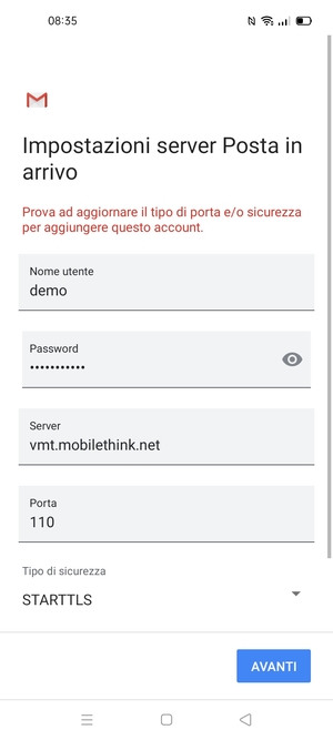 Seleziona Tipo di sicurezza