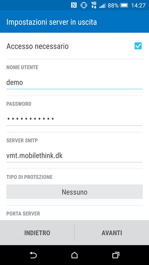 Inserisci l'indirizzo del server di posta in uscita