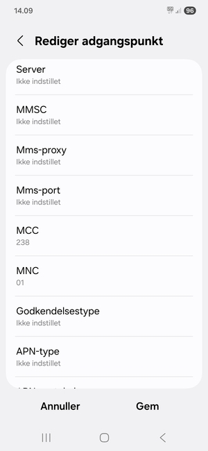 Scroll ned og indtast MMS-oplysninger