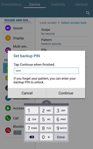 Enter a Backup PIN and select Continue