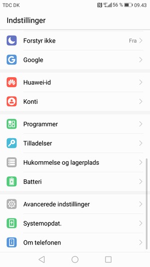 Scroll til og vælg Avancerede indstillinger
