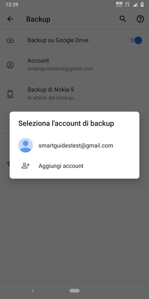 Seleziona il tuo account di backup
