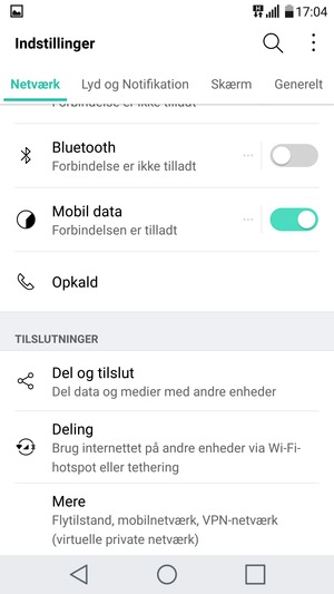 Vælg Netværk og Mere