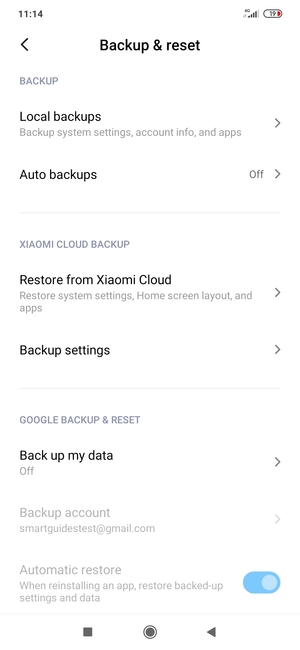 Select Back up my data