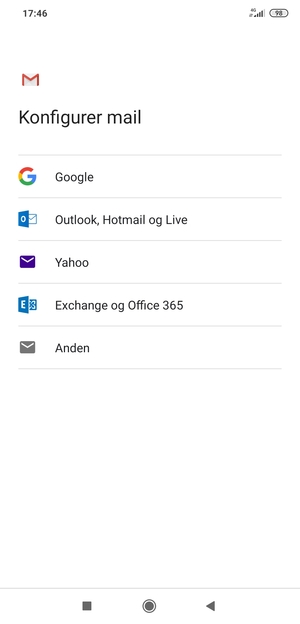 Vælg Exchange og Office 365