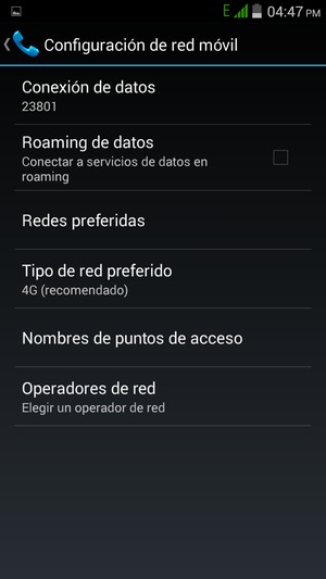 Seleccione Tipo de red preferido o Modo de red