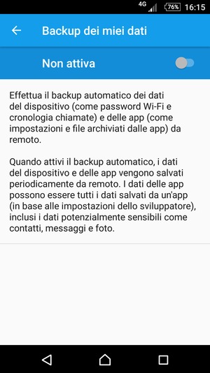 Attiva Backup dei miei dati