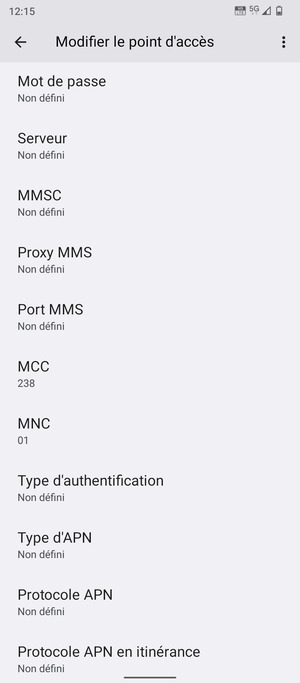 Faites défiler vers le bas et saisissez les informations MMS