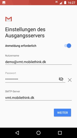 Geben Sie die Server-Adresse für ausgehende Post ein
