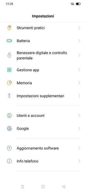 Scorri e seleziona Utenti e account