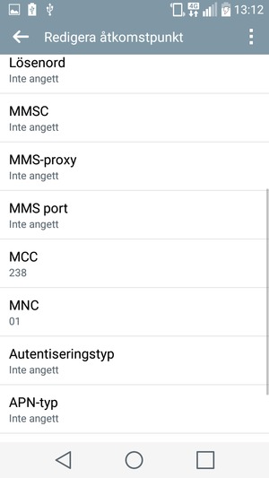 Scrolla ner och ange internetinformation