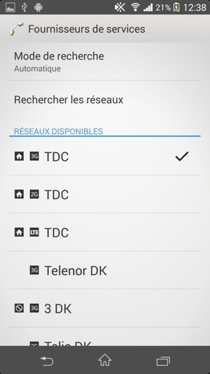Sélectionnez un opérateur réseau dans la liste