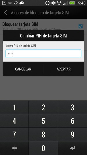 Confirme su nuevo PIN de tarjeta SIM y seleccione ACEPTAR