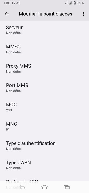 Faites défiler vers le bas et saisissez les informations MMS