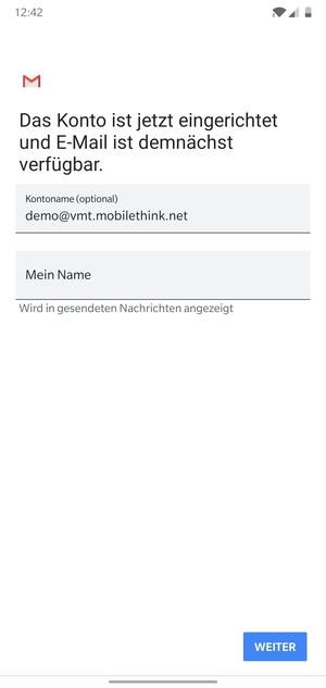Geben Sie Ihrem Konto einen Namen und geben Sie Ihren Namen ein. Wählen Sie WEITER