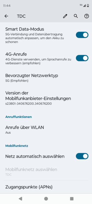 Scrollen Sie und wählen Sie Bevorzugter Netzwerktyp