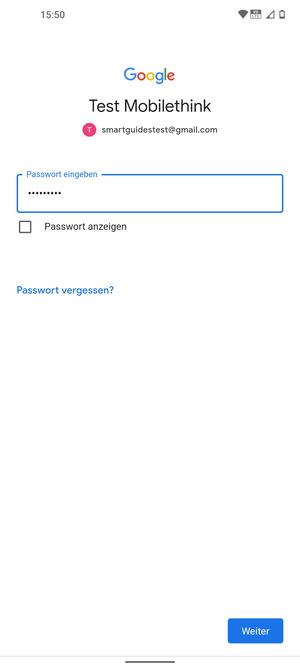 Geben Sie Ihre Passwort ein und wählen Sie Weiter